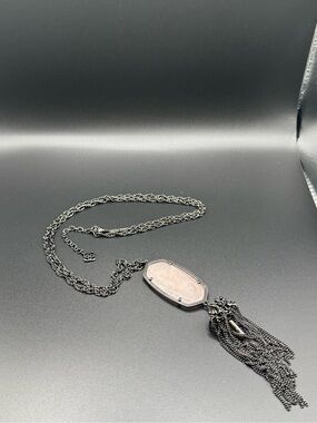Kendra Scott Gunmetal Rayne Rose Quartz Rassel Necklace